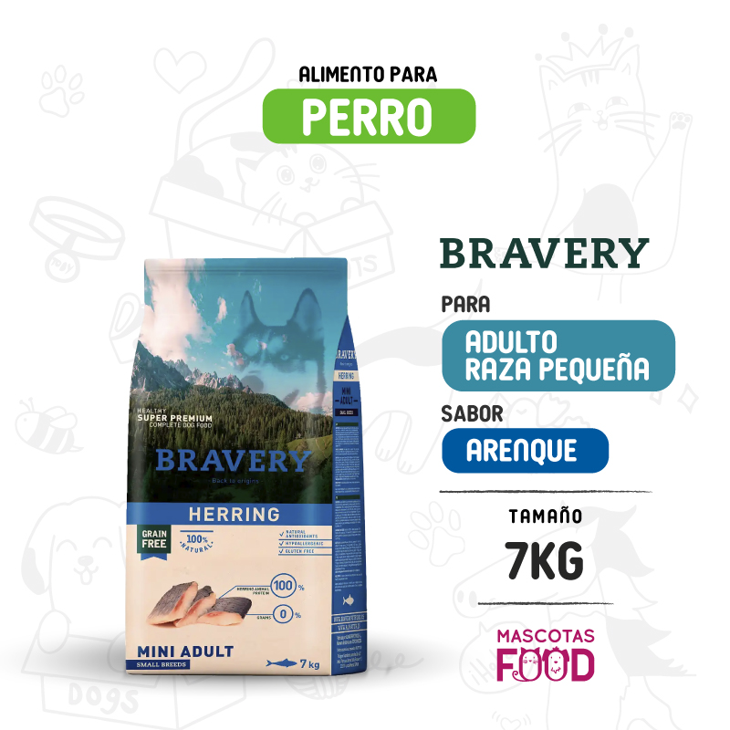 Bravery para Perro Mini-adulto sabor Arenque 7 KG