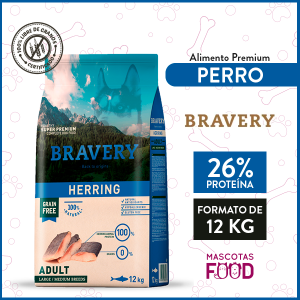 Alimento Perro Adulto Razas Medianas y Grandes Bravery Pescado Arenque 12 KG