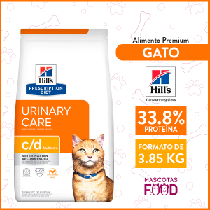 Alimento Gato C/D Cuidado urinario HILLS sabor Pollo 3.85 KG