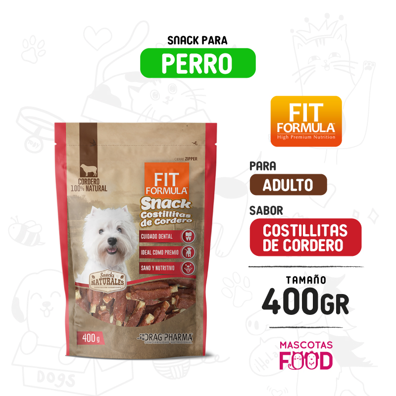 Snack FIT Formula Natural para Perros sabor Costillitas de Cordero 400 GR