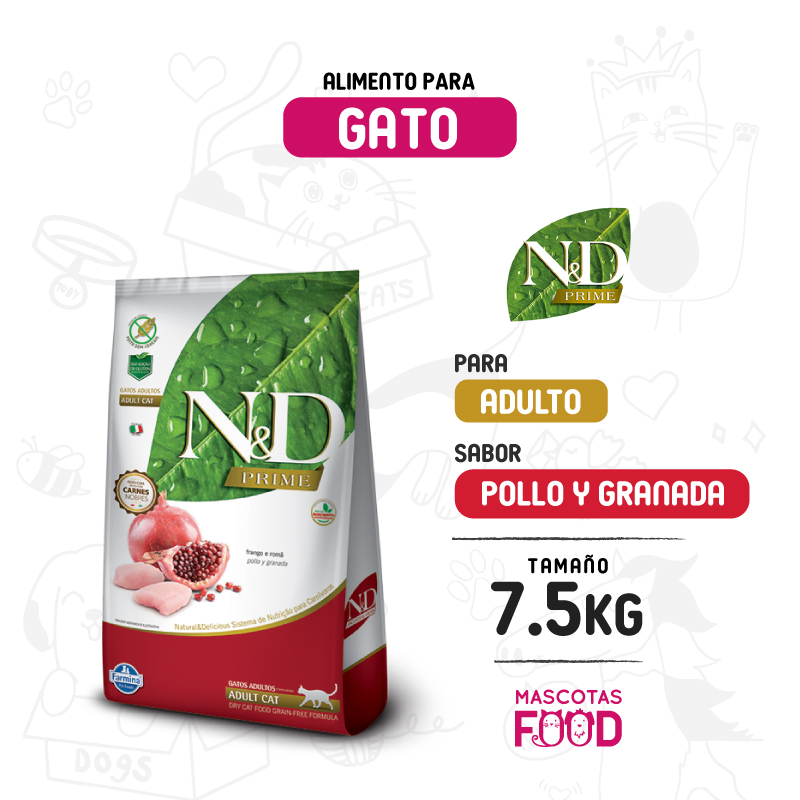 N&D Prime para Gato adulto sabor Pollo y granada 7.5 KG