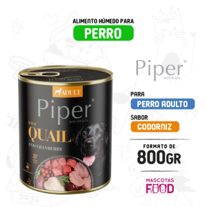 Alimento húmedo para Perro Adulto Piper Animals sabor Codorniz 800grs.
