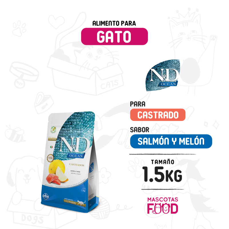 N&D Ocean para Gato castrado sabor Salmón y melón 1.5 KG 1 N&D Ocean para Gato castrado sabor Salmón y melón 1.5 KG