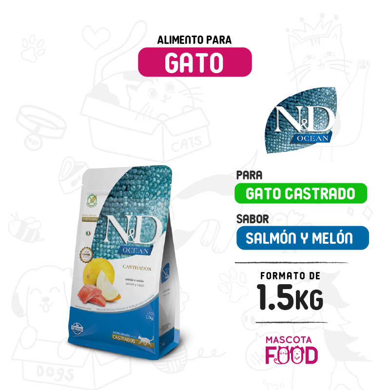 N&D Ocean para Gato castrado sabor Salmón y melón 1.5 KG 1 N&D Ocean para Gato castrado sabor Salmón y melón 1.5 KG