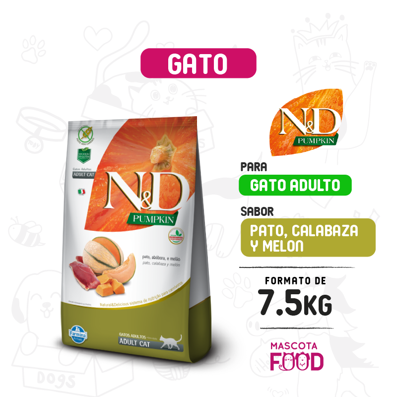 N&D Pumpkin para Gato adulto sabor Pollo calabaza y granada 7.5 KG 1 N&D Pumpkin para Gato adulto sabor Pollo calabaza y granada 7.5 KG