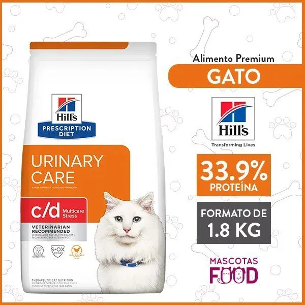 Alimento Gato C/D Multicare Estrés Cuidado urinario HILLS sabor Pollo 1.81 KG