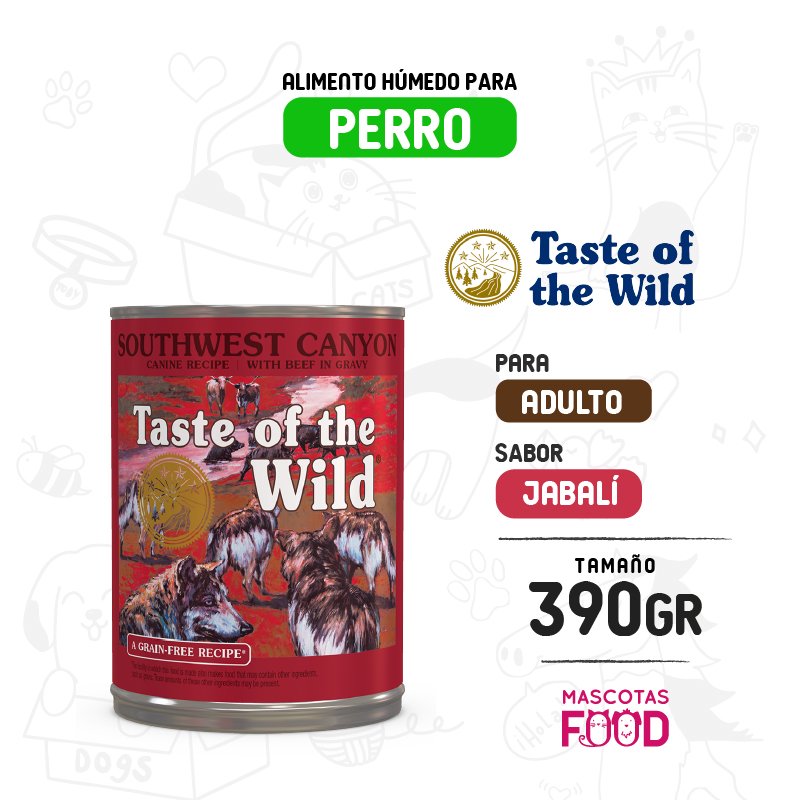 Alimento húmedo para perro adulto Taste of the Wild sabor Jabalí 390 GR