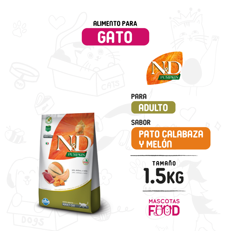 N&D Pumpkin para gato adulto sabor Pato calabaza y melon 1.5 KG