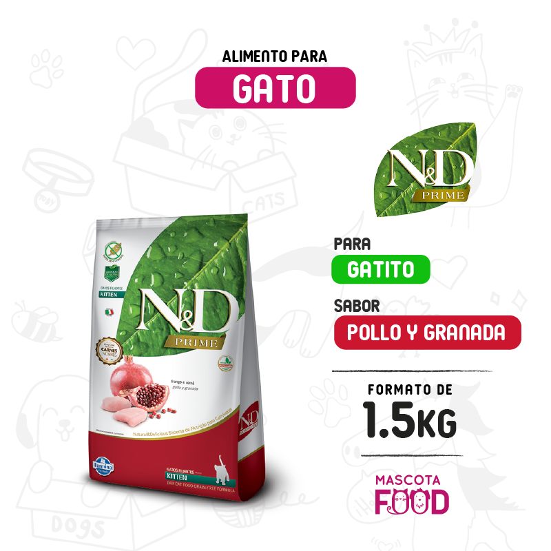 N&D Prime para Gatito cachorro sabor Pollo y granada 1.5 KG