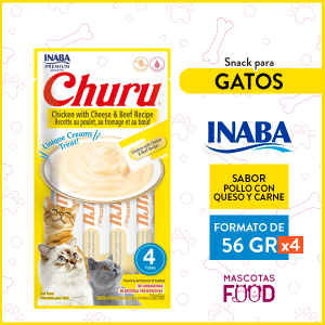 Snack para Gatos INABA CHURU Sabor Pollo con queso y carne 56GRS.