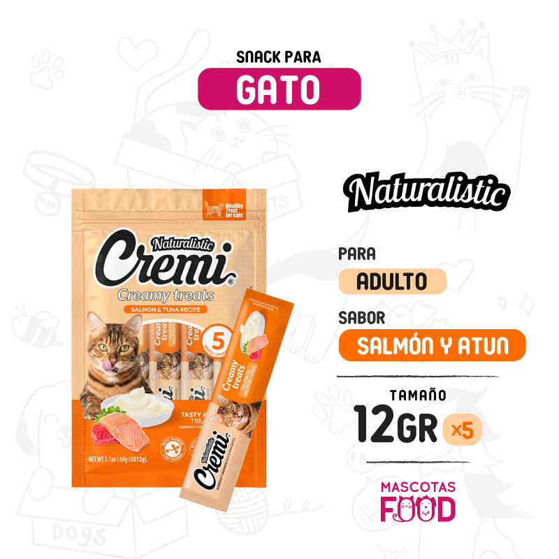 Cremi para Gatos Naturalistic sabor Salmon y Atun 60 GR 1 Cremi para Gatos Naturalistic sabor Salmon y Atun 60 GR