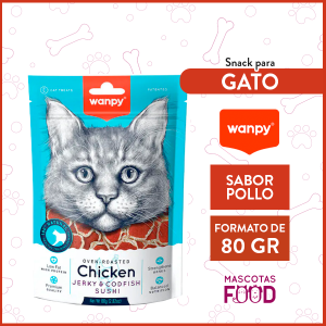 Snack para gatos Wanpy Sushi con pollo y bacalao 80GR.
