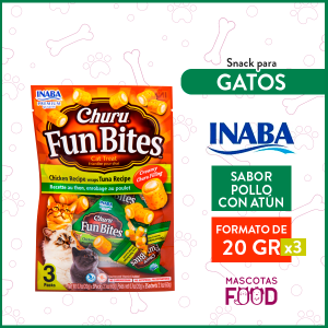 Snack para Gatos INABA CHURU Fun Bites Sabor Pollo y Atún 60GRS.