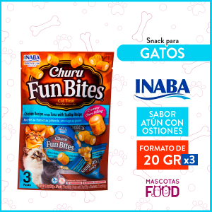 Snack para Gatos INABA CHURU Fun Bites Sabor Atún y Ostiones 60GRS.