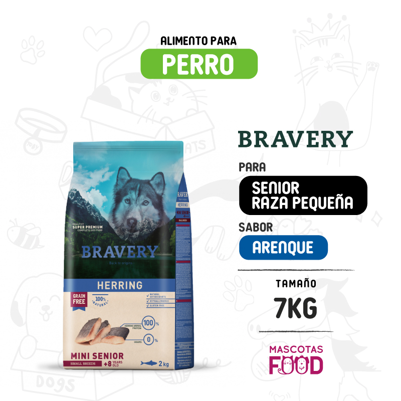 Bravery para Perro Mini-Adulto Senior 7+ sabor Arenque 7 KG