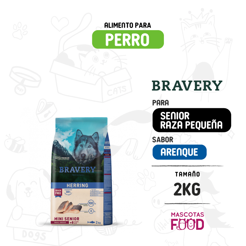 Bravery para Perro Mini-Adulto Senior 7+ sabor Arenque 2 KG