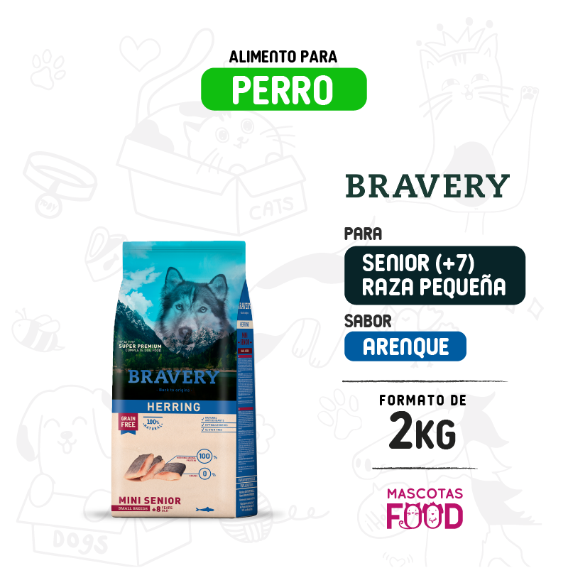 Bravery para Perro Mini-Senior 7+ sabor Arenque 2 KG