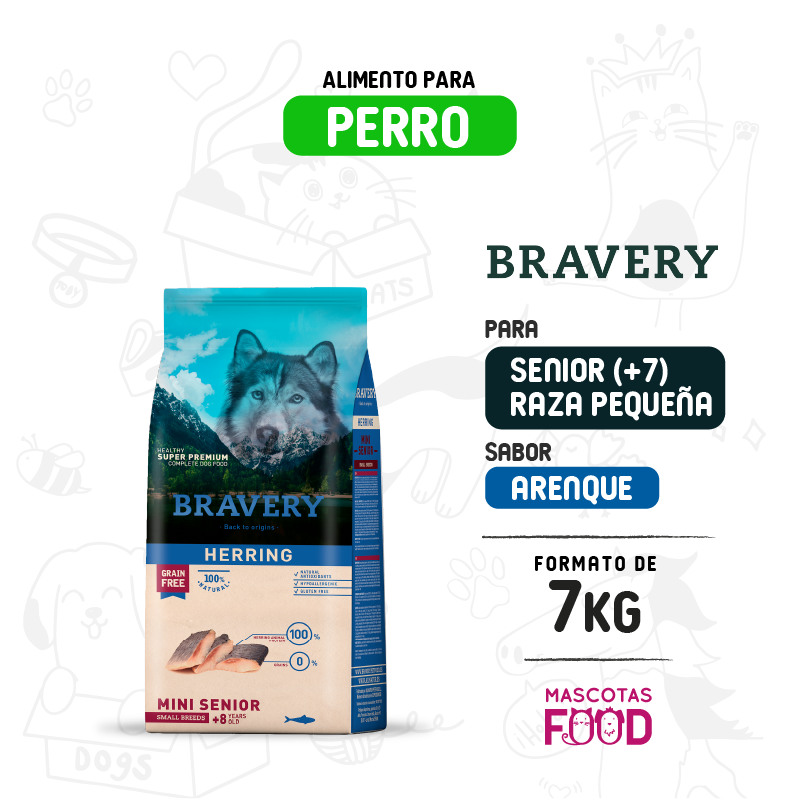 Bravery para Perro Mini-Senior 7+ sabor Arenque 7 KG