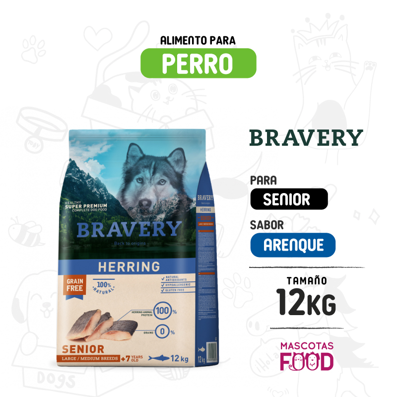 Bravery para Perro Adulto Senior 7+ sabor Arenque 12 KG