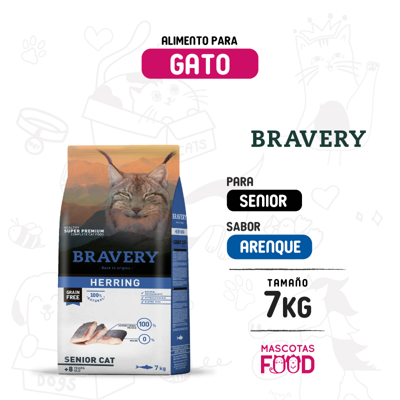 Bravery para Gato Senior 8+ sabor Arenque 7 KG