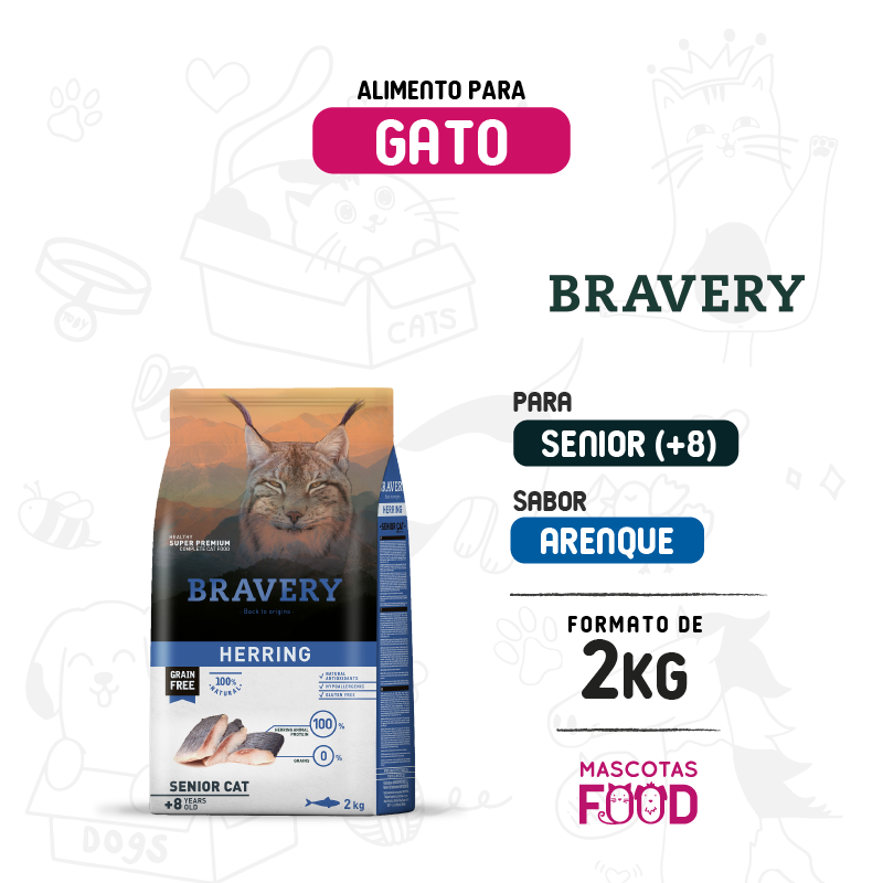 Bravery para Gato Senior 8+ sabor Arenque 2 KG