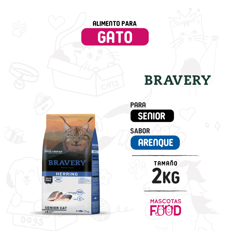 Bravery para Gato Senior 8+ sabor Arenque 2 KG