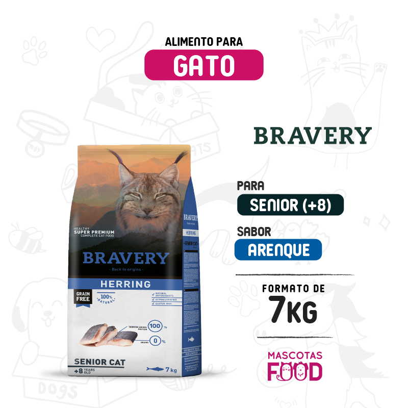 Bravery para Gato Senior 8+ sabor Arenque 7 KG