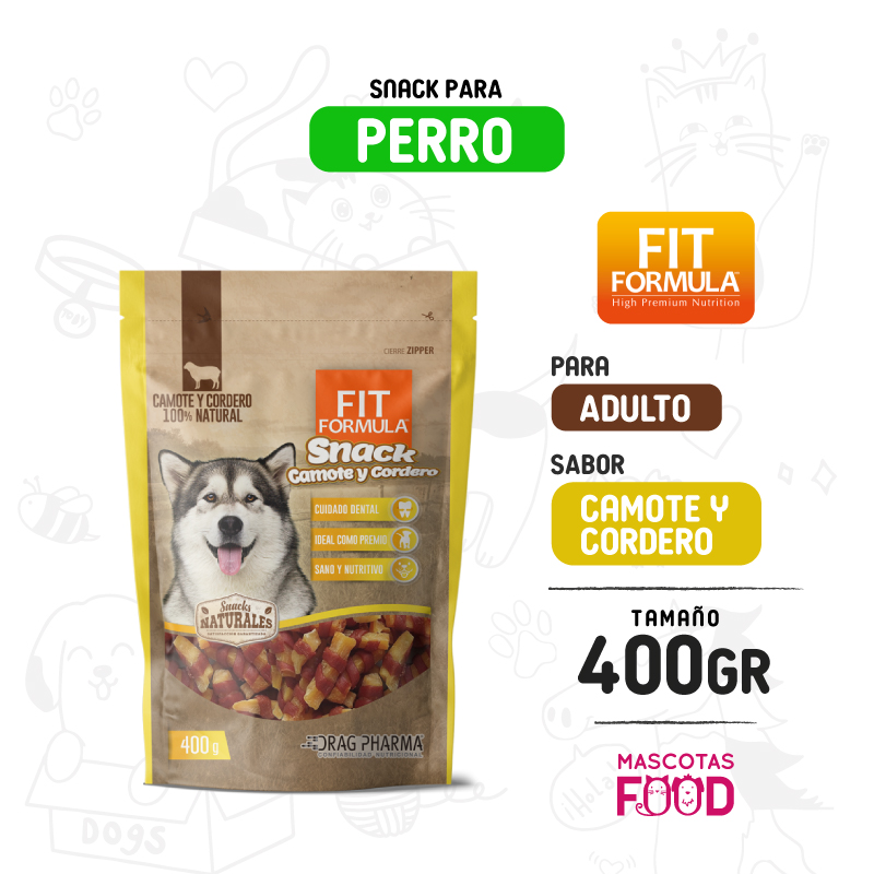 Snack FIT Formula Natural para Perros sabor Camote y Cordero 400 GR