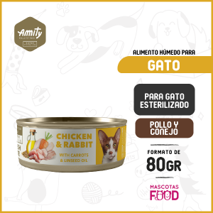 Alimento húmedo para gatos Amity Sabor Pollo y Conejo 80 GR