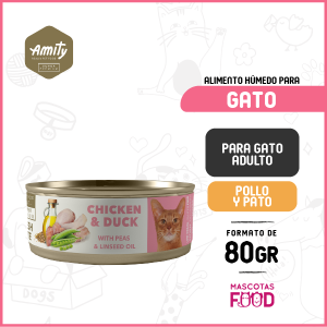 Alimento húmedo para gatos Amity Sabor Pollo y Pato 80 GR