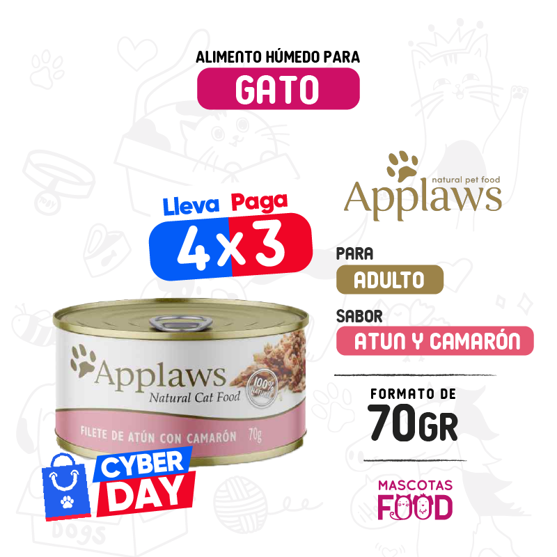 Inicio 16 Alimento húmedo para gatos Applaws Sabor Atún con Camaron 70 GR