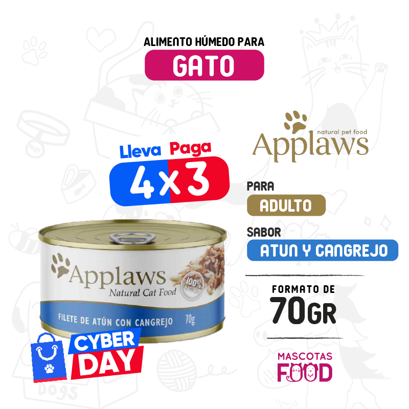 Inicio 14 Alimento húmedo para gatos Applaws Sabor Atún con Cangrejo 70 GR