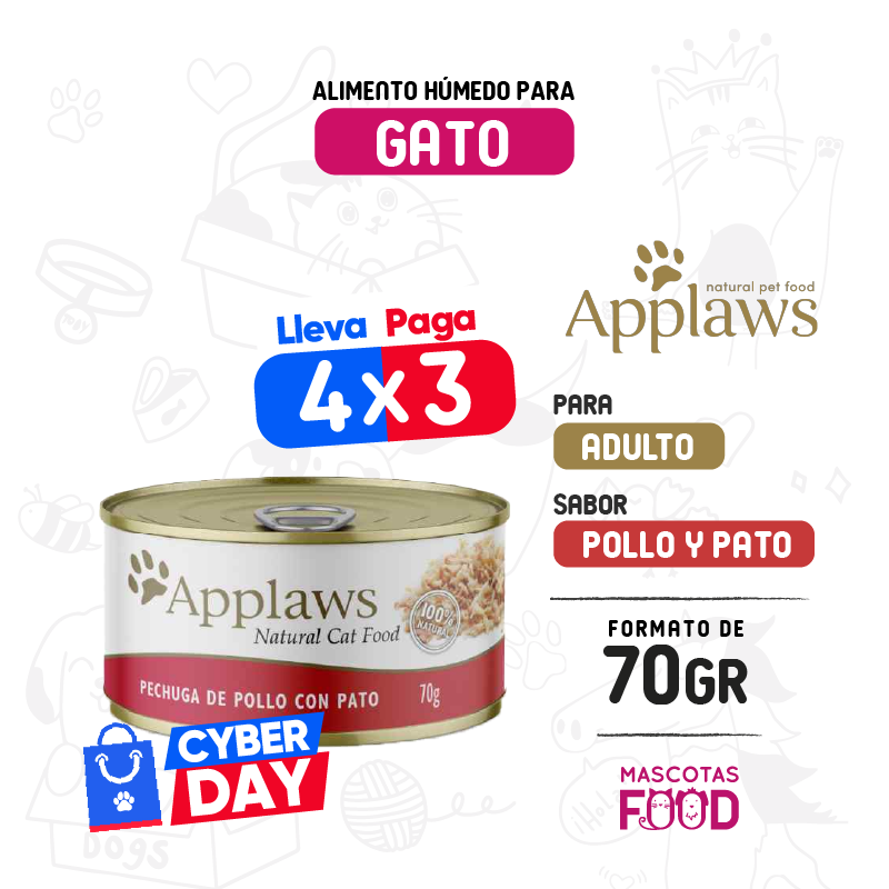 Inicio 26 Alimento húmedo para gatos Applaws Sabor Pollo con Pato 70 GR
