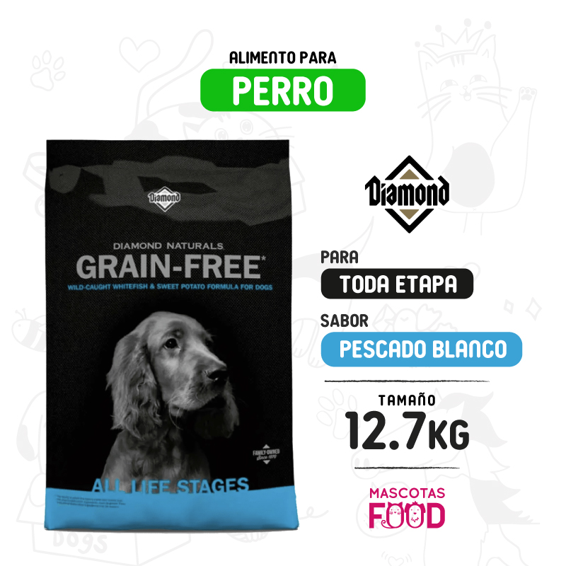 Diamond Naturals Libre de granos para perros sabor Pescado blanco y papa dulce 12.7 KG