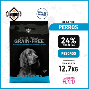 Alimento Diamond Naturals para perros todas las etapas sabor Pescado blanco y papa dulce libre de granos 12.7 KG
