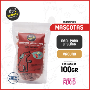 Snack Liofilizado para entrenamiento Tributo Sabor Vacuno con manzana, arándanos y zanahoria 100 GR