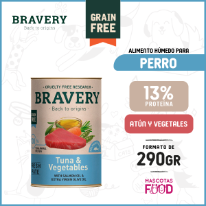 Alimento húmedo para perros Bravery Atún con Vegetales 290 GR