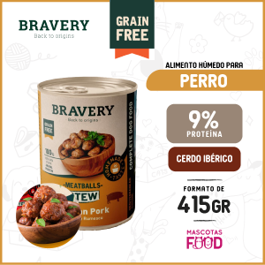 Alimento húmedo con albondigas para perros Bravery Cerdo Iberico 415 GR