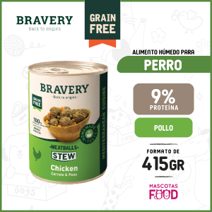 Alimento húmedo con albondigas para perros Bravery Pollo 415 GR