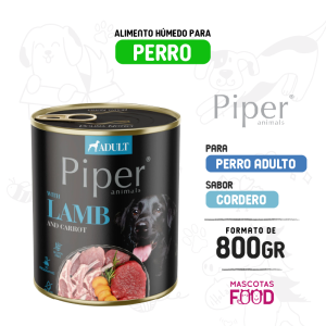 Alimento húmedo para Perro Adulto Piper Animals sabor Cordero 800grs.