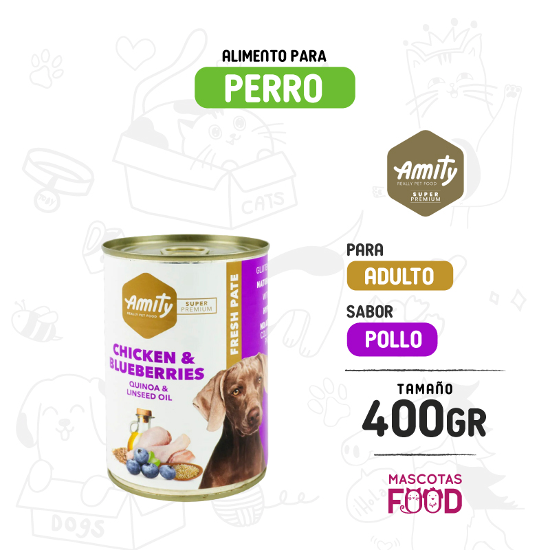 Alimento húmedo para perros Amity Sabor Pollo con Arandanos 400 GR