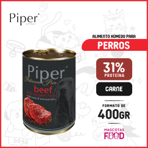 Alimento húmedo para Perro Adulto Piper Animals sabor Carne y arroz integral 400grs.