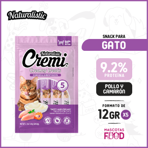 Snack para Gatos Naturalistic Cremi Sabor Pollo y camaron 60 GR.