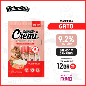 Snack para Gatos Naturalistic Cremi Sabor Salmon y Camaron 60 GR.