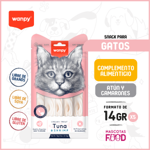 Snack para Gatos Creamy Treat Wanpy Sabor Atún y camarones 70 GR.