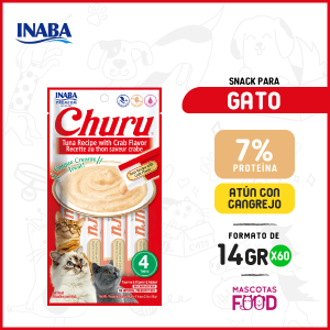 Snack para Gatos Inaba Churu sabor Atún con cangrejo 56GRS.