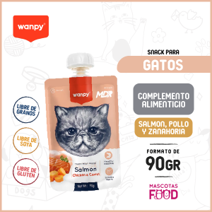 Compota para Gatos Wanpy sabor Salmon, pollo y zanahoria 90 GR