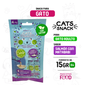 Cats Snack tubito cremoso Sabor Salmón y matababi con Hierba Gatera