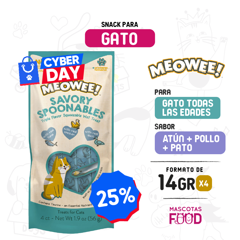 Inicio 40 Snack cuchareable meowee! Sabor pollo, atún y pato 4x14GR