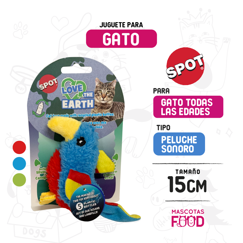 Periquito Spot con Catnip y Silver Vine colores variados 15 CM 2 Periquito Spot con Catnip y Silver Vine colores variados 15 CM - Imagen 2